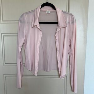 Aritzia Wilfred Sheer Pink Button-Up Blouse
